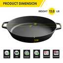 Pre-Seasoned Large Cast Iron Skillet 17 Inch, Dual Handle Outdoor Camping Frying Pan, Pizza Pan, Use for Grill, Stovetop, Induction, Oven Safe Cookware
