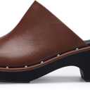 Mules for Women Clogs Chunky Block Heel Mule Square Closed Toe Slip-On Sandals with Memory Foam Padding Retro Rivet Comfort Fashion Slide Shoes (10, Chestnut)