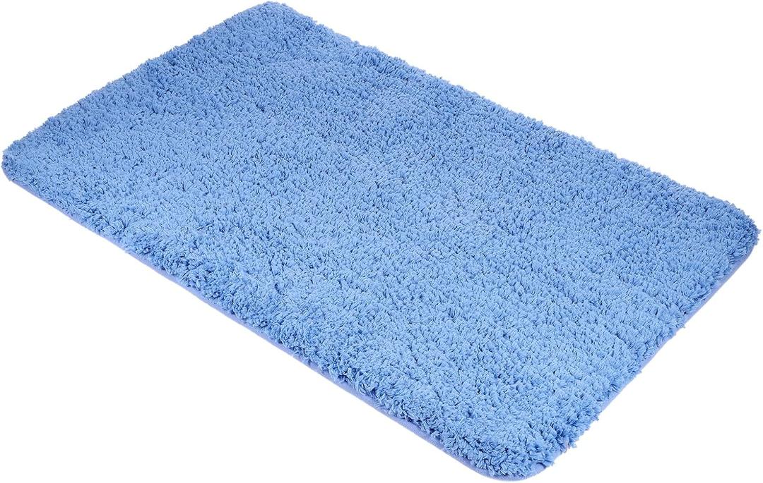 uxcell Bathroom Rug, 31" x 20" Bath Mat Non Slip Quick Dry Soft and Absorbent Polyester Bath Mat Rug Washable Carpet for Bathroom, Bedroom, Kitchen, (Blue) (Blue)