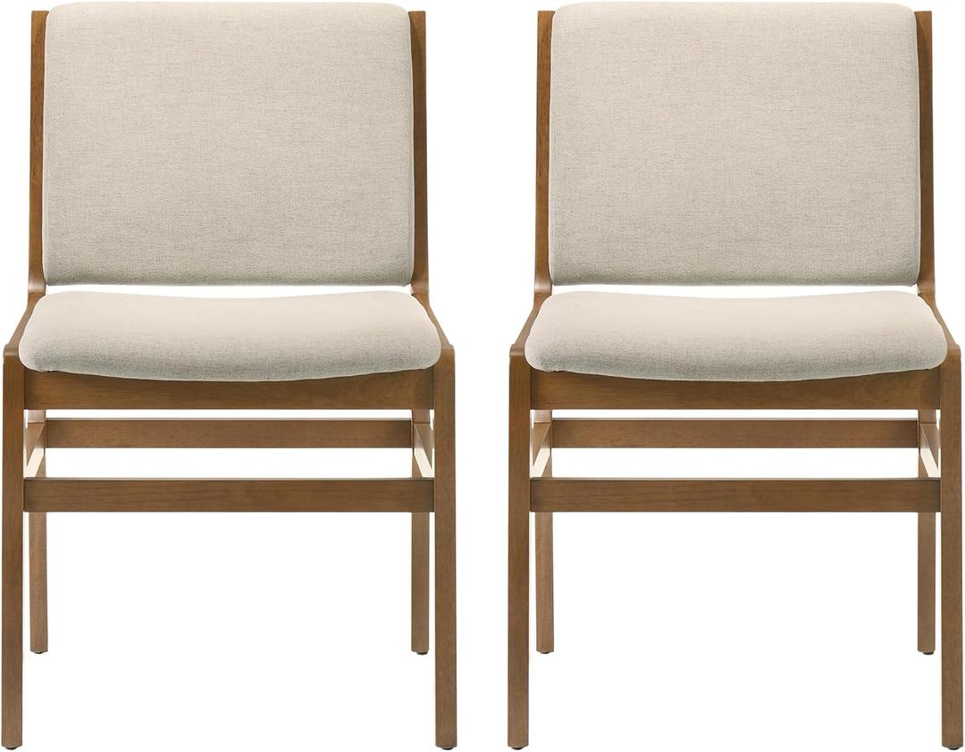 Christopher Knight Home Coston Contemporary Fabric Upholstered Dining Chairs Set of 2, Wooden Dining Room Armless Chair, Comfy Kitchen Side Chair, Wheat and Walnut, 19.75 "W x 23.25 "D x 33.0 "H