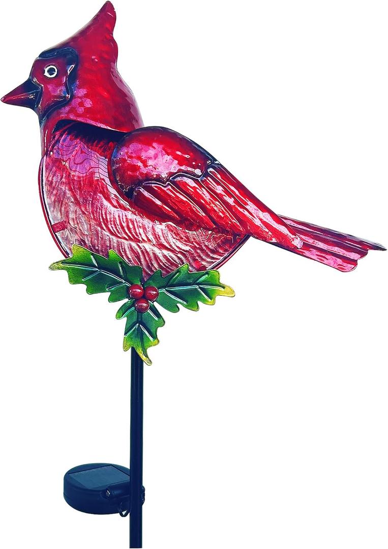 Cardinal Garden Stakes Solar Birds Lights Decorations Outdoor Waterproof, Decorative Solar Fence Pathway Lights Outdoor Garden, Cardinal Outside Patio Backyard Valentine's Day Decor