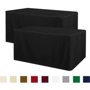 Obstal 2 Pack Black Tablecloth Fitted Table Clothes for 4 Foot Rectangle Tables - Water Resistant Washable Fabric Polyester Rectangle Table Cover for Outdoor/Indoor Uses?48L x 24W x 30H Inches, Black