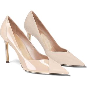 Coutgo Womens Pointed Toe High Heels Pumps Patent Suede Stiletto Heel Slip on Office Party Wedding Dress Shoes (8.5, Nude)