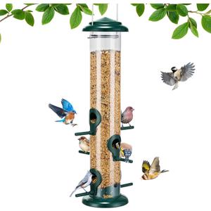 Kingsyard Metal Bird Feeders for Outdoors Hanging, Tube Bird Feeder with 6 Feeding Ports, 15 Inch, Chew-Proof & Weatherproof, Green