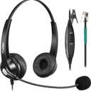 Callez RJ9 Telephone Headset Dual for Polycom Phone with Noise Cancelling Mic & Corded Office Phone Headset Compatible with Polycom Avaya Plantronics Mitel ShoreTel Digium Nortel Landline Phones (Gray)