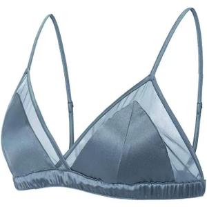 SilRiver Women's Satin Triangle Bralette Tops Silk Wirefree Bra mesh Cami Bra with Removable Pads (S)