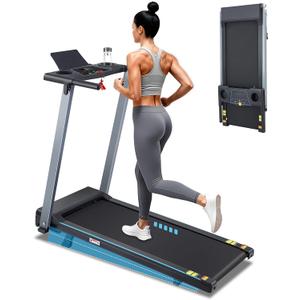 Incline Treadmill with Handles, Portable Small Folding Treadmill for Home Office, Walking Pad with 300 LBS Capacity, 24 Preset Programs, LED Display, Extendable Cup Holder