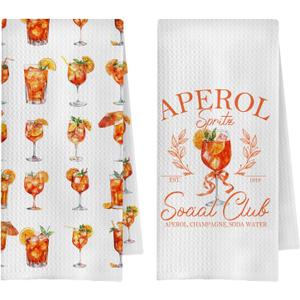 Aperol Spritz Gift Kitchen Towels, Cocktail Lover Gifts Dish Tea Towel for Kitchen Bart Cart Decor, Aperol Spritz Cocktail Themed Gifts Decorative Hand Towels, 16x24 Inches Set of 2