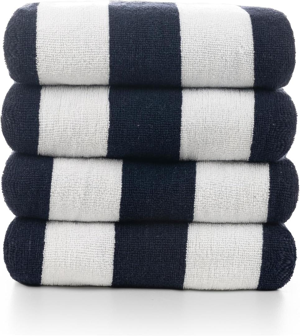 Salt Earth Cotton Beach Towels, 4 Pack - 30"x60" Quick Dry Towels for Beach, Pool, Gym & Bathroom - Oversized Terry Cabana Striped Towels (Navy Blue)