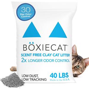 Boxie Unscented 30 Day Natural Odor Control Cat Litter, 40lb Clumping Clay Kitty Litter (40 Pounds)