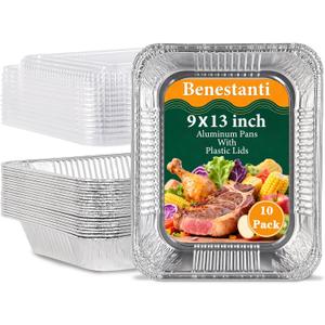 9x13 Inch Disposable Aluminum Pans with Clear Lids(10 Pack)Half Size Tin Foil Pans with Lids,Food Containers Disposable Baking Pans For Cooking, Meal Prep, Roasting, Chafing, Steam Table, Storage