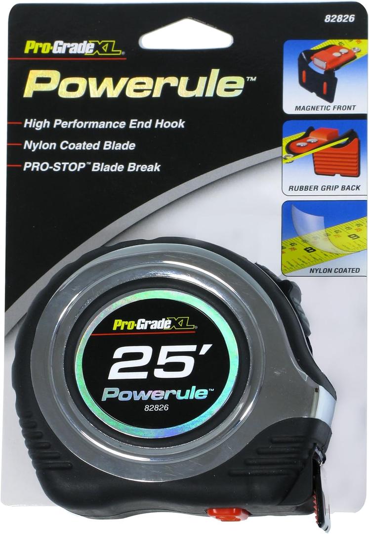 1" x 25' POWERULE TAPE MEASURE, RUBBER GRIP (7.6 m, 0)