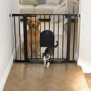 29.5"-40.5" Baby Gate with Cat Door for Stairs & Doorways - 30.5" Tall Auto-Close Metal Gate - No Drilling Pressure Mounted Dog Gate Indoor with Door (Black)