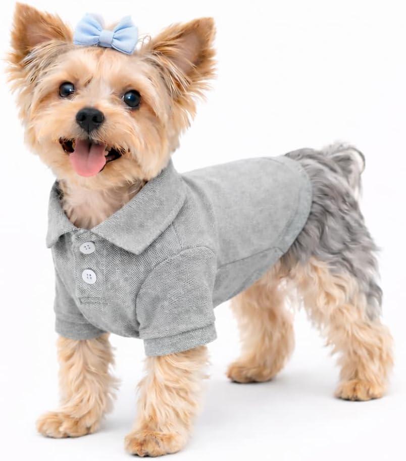 lovelonglong Basic Dog Polo Shirts Premium Cotton, Polo T-Shirts for Large Medium Small Dogs with a Two-Button Collar Blank Color Gray S