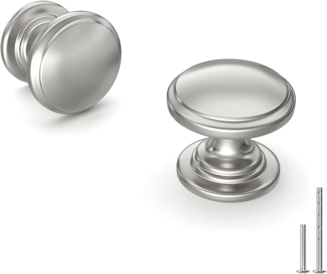 homdiy 5 Pack Brushed Nickel Cabinet Knobs Sliver Round Drawer Knob for Kitchen Cabinets Dresser Drawers Pulls Zinc Hardware Handle (Single Hole)