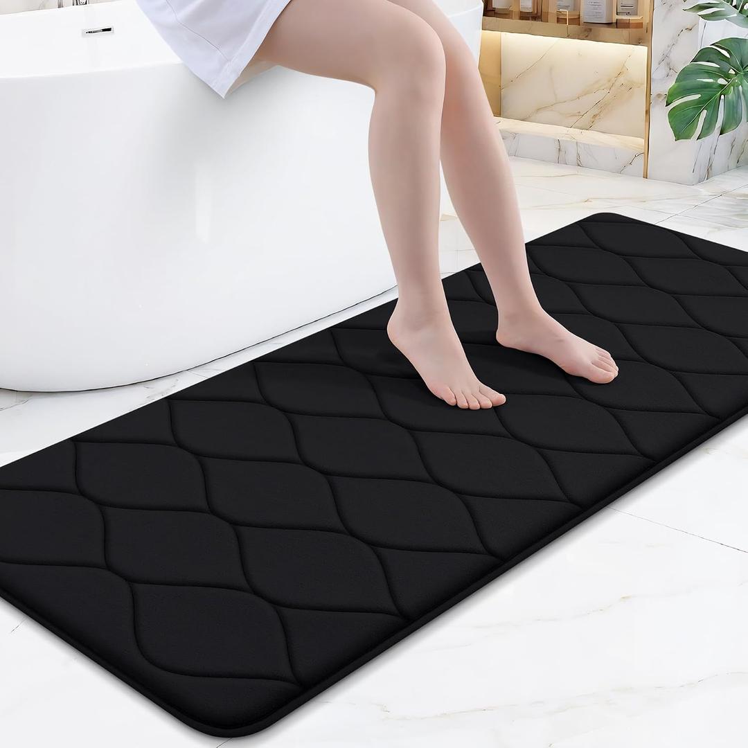 Smiry Memory Foam Bath Mat 59''x24'', Ultra Soft Non-Slip Bathroom Rug, Plush Water Absorbent Quick Dry and Machine Washable Floor Mat for Shower, Tub & Home Decor, Black