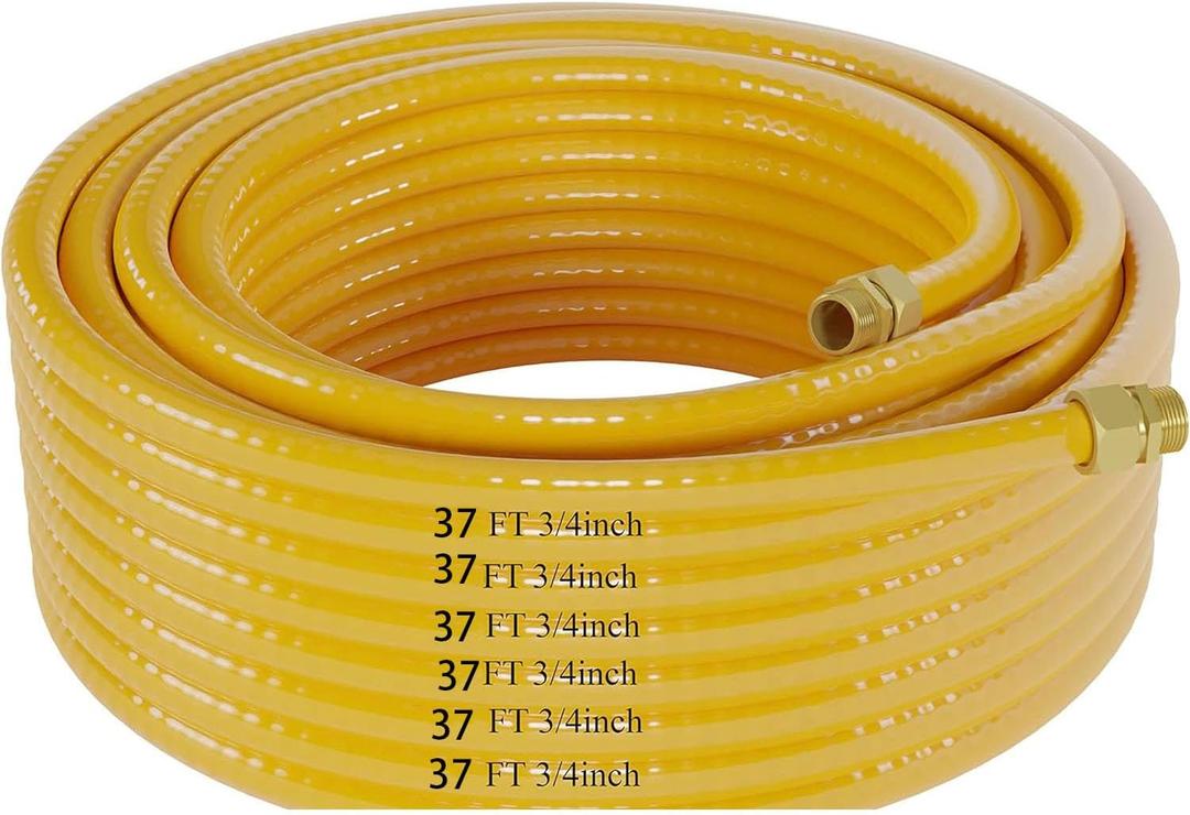37FT Standard 3/4'' CSST Natural Gas Line Hose,3/4in Flexible Gas Line for Natural Gas and Propane, CSST Corrugated Stainless Steel Tubing Flexible Gas Pipe with 2 NPT Quick Connect Male Fittings