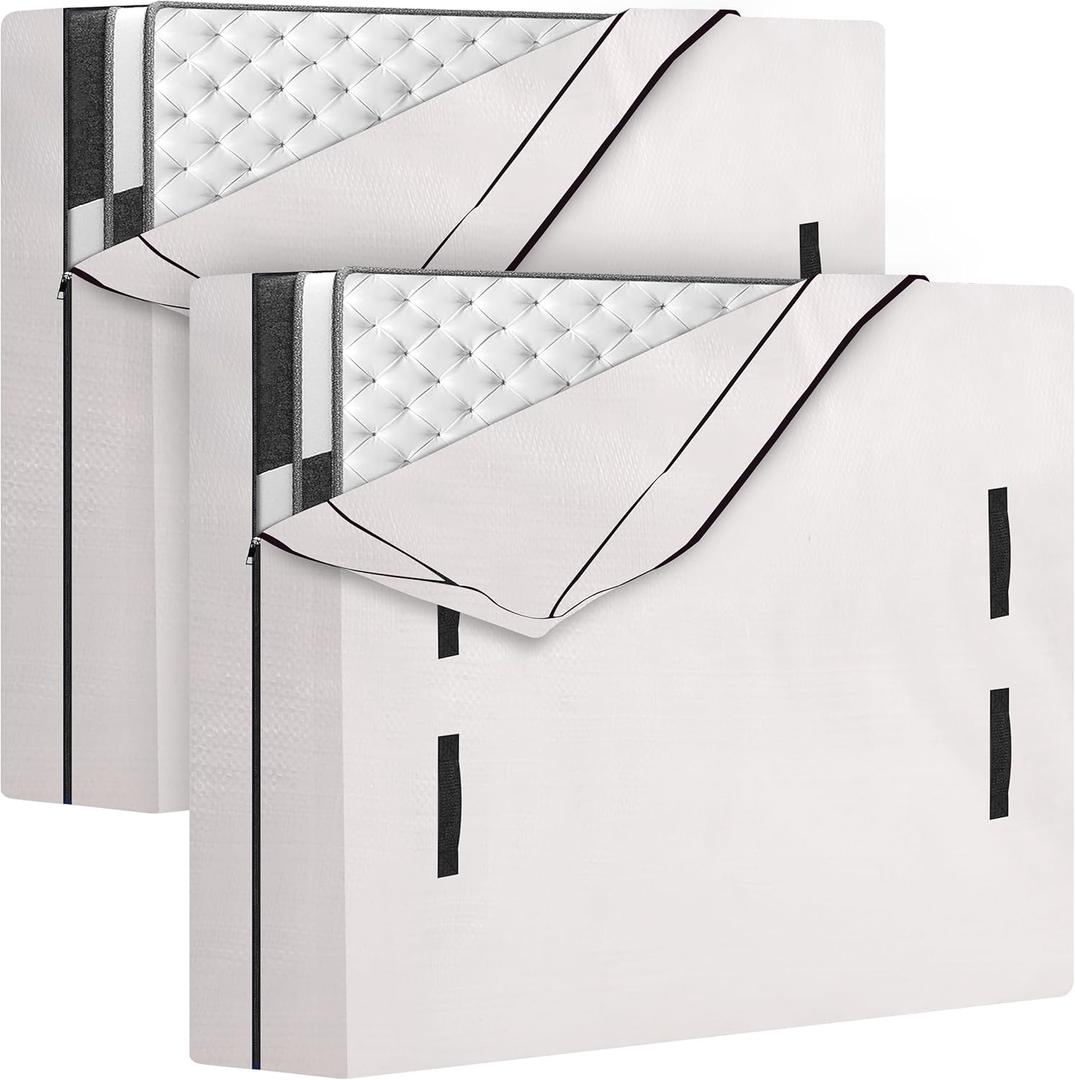 HOMESURE 2 Pack Mattress Bags for Moving and Storage with 8 Handles - Mattress Cover for Moving - Heavy Duty, Strong Zipper Closure, Moving Supplies & Moving Bag - Semi-Transparent, California King