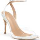Coutgo Womens Clear Heels Sandals Square Toe Ankle Strap Sexy High Heeled Stiletto Dress Shoes, 9