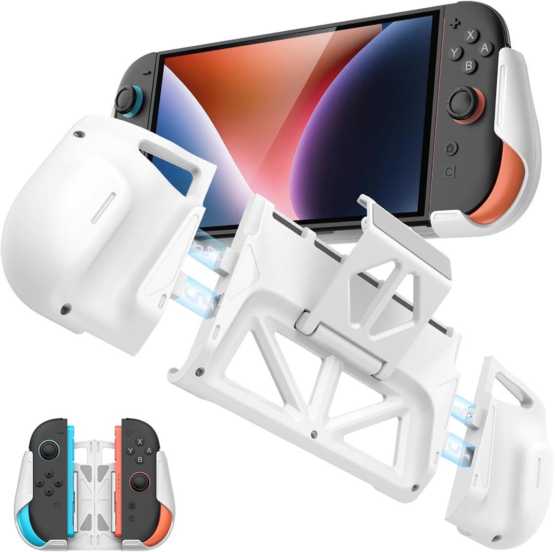 2 x TRANSNOVO Magnetic Grip Case for Switch 2 2025, Detachable Joycon Ergonomic Grips, Hard Shell Cover with Adjustable Stand, 5 Game Card Slots for Switch 2 Accessories, Shockproof & Anti-Scratch