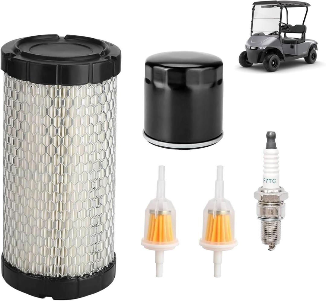 Air Filter 28463G01 Golf Cart Tune Up Kit for EZGO TXT RXV 2008 and up Gasoline Vehicles, for Kawasaki 4 Cycle Engines Parts, Oil Filter 607454 with 2Pcs Fuel Filter 72084G01 and Spark Plugs 607462