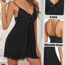 Avidlove Women Nightgown Sexy Sleepwear Lace Chemise V-neck Modal Babydoll Lounge Dress (Black, XL)