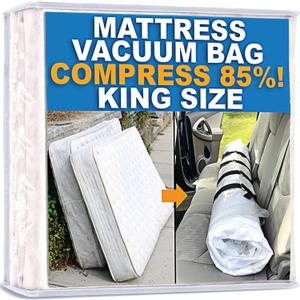 Mattress Vacuum Bag for Moving, Vacuum Seal Mattress Bag for Memory Foam or Inner Spring Mattresses, Compression and Storage for Returns, Leakproof Valve and Double Zip Seal (King) (Clear)