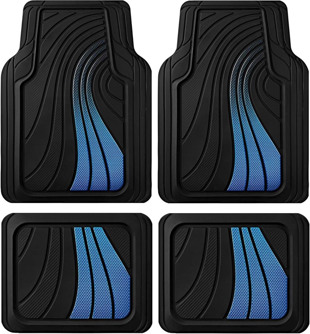 Road Comforts Car Floor Mats Full Set Front & Rear Car Floor Mats with Aluminum Design, Anti-Slip Backing, All-Weather Protection, Trim-to-Fit Car Mats for Most Sedans, SUVs & Vans - Blue