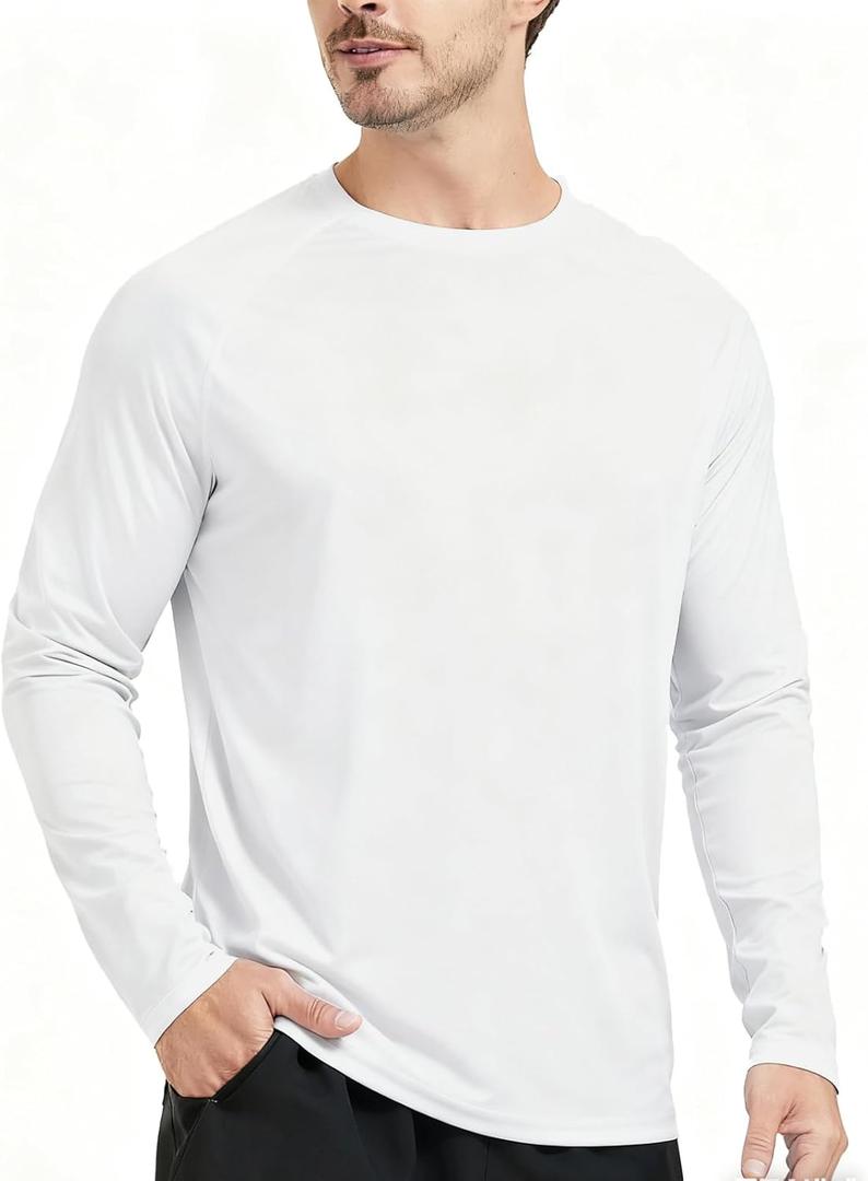 Men's UPF 50+ Sun Protection Beach Shirts Short Sleeve SPF UV Rash Guard Swim Quick Dry Water Swimming T-Shirts (White, XL)