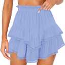 Women's High Waist Ruffle Mini Skirt Lace Trim Flowy Boho Skorts for Women Flared Tiered Golf Tennis Athletic Skirts (Medium, Blue)