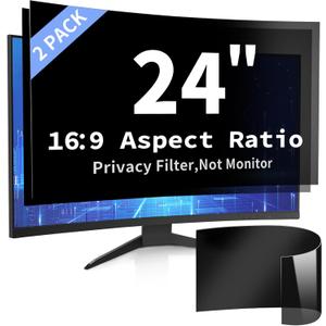 2 Pack- 24 Inch Curved Computer Privacy Screen Filter for 16:9 Widescreen Computer Monitor Computer Screen Protector Computer Screen Privacy Shield Anti Glare and Blue Light