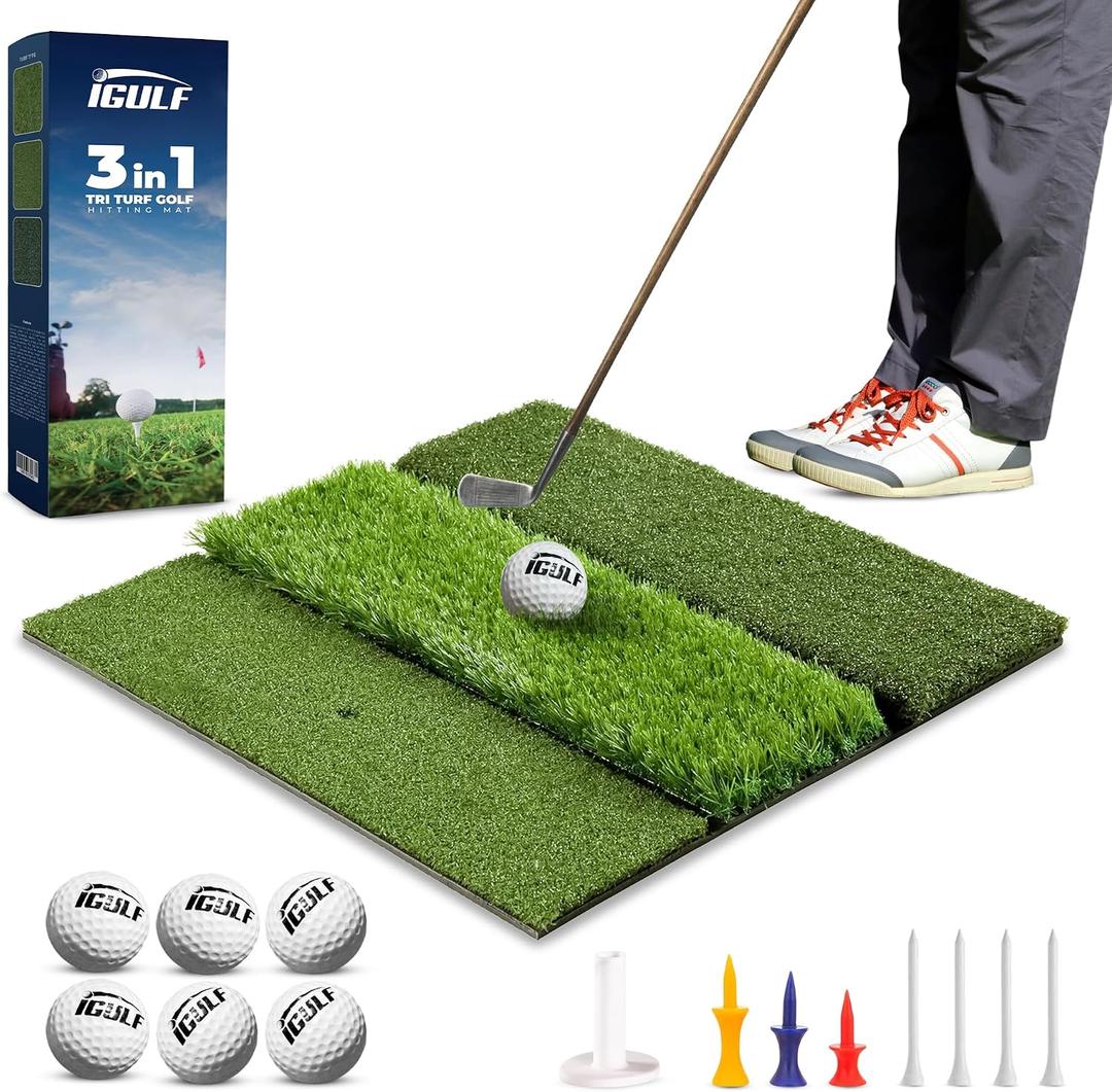 Premium Golf Hitting Mat for Indoor & Outdoor Practice Professional Turf Golf Mat for Driving Range, Backyard & Home Use Portable Golf Practice Mat with Realistic Grass Surface and Accessories