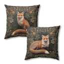 OFJE Moody Floral Fox Pillow Covers 18x18 Set of 2, Dark Cottagecore Botanical Moody Throw Pillow Covers, Moody Floral Fox Lover Gifts