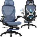 ELABEST X100 Ergonomic Office Chair with Footrest, Big and Tall Home Desk Chair with 5D Flip-Up Arms, Adjustable 3D Lumbar Support,High Back Rolling Computer Chair, Swivel Mesh Chairs (Oaxaca Blue)