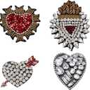 MAYJOYDIY 4 Pcs Love Heart Rhinestone Bead Patch Sew on Handmade Heart Patches Arrow Sequin Rhinestone Embroidery Applique Sparkling Heart-Shape Adornments for Jeans Jackets Handbag Shoes Decoration