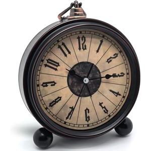 Oxmidud 5'' Retro Vintage Metal Desk Alarm Clock - Non-Ticking Silent Antique Analog Table Clock - Battery Operated Quartz Clock for Bedside Desk Table Bedrooms Living Room Home Office Decor