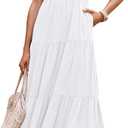 PRETTYGARDEN Solid Color Flowy Spring Dresses for Women 2024 Wedding Guest Dress Elastic Shoulder Plus Size Maternity Dress (White, XX-Large)