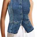 Tankaneo Womens Button Down Denim Vest Tops Sleeveless Fitted Jean Tank Tops Summer Trendy Casual Waistcoat