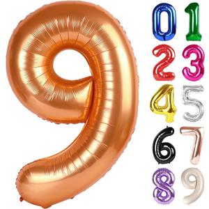 9 Balloon - Orange Birthday Number Balloons, 40 Inch Large Foil Balloons for Men Women Boys Girs Orange Themed Birthday Decorations