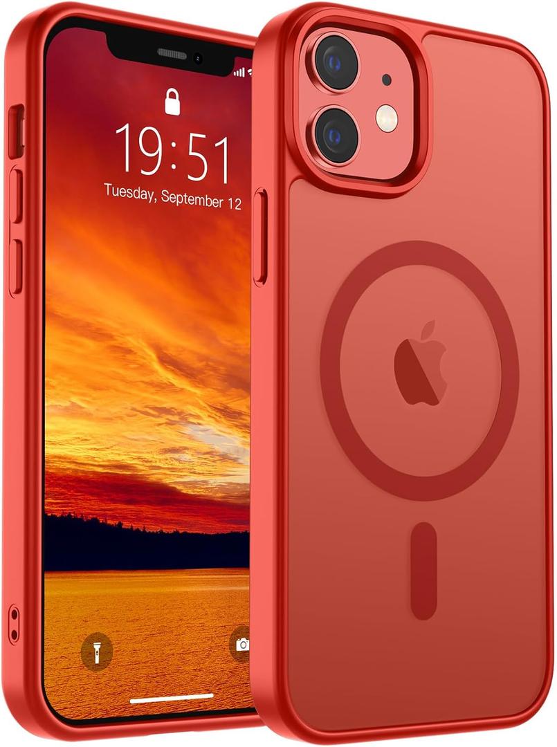 SUPFINE Magnetic for iPhone 12 Case/iPhone 12 Pro Case (Compatible with MagSafe)(Military Grade Drop Protection) Slim Translucent Matte Shockproof with Anti-Fingerprint Phone Case,Red