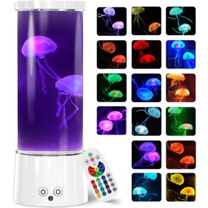FBSPORT Jellyfish Lamp, Jellyfish Night Aquarium Tank Night Light 17 Color Changing with Remote Control for Kids Adults Home Office Decor Table Lamp Gifts for Christmas(White) (12 Inch)