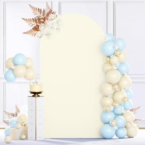 MODFUNS Ivory Arch Cover 3.3x6.6ft Spandex Arch Backdrop Covers Fitted Arched Stand Cover Vintage Arched Covers Stretchy Backdrop for Wedding Ceremony Baby Shower Party Decoration