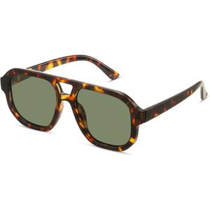livho Trendy Polarized Square Aviator Sunglasses Women Men Square Eyewear Frame, Retro Sun Glasses for Women Men 2025 Shades (Tortoise/Green)