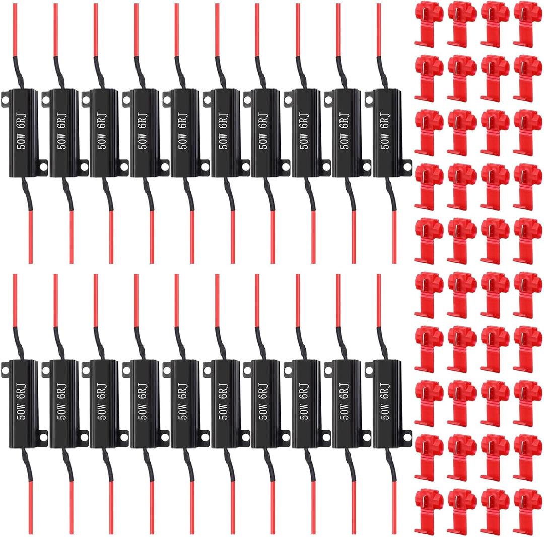 Xuhal 20 Pack 50W 6ohm Load Resistor Turn Signal LED Kit Fix Fast Flash Blink Error Code Flickering Resistor for LED Lights Bulb Headlights Tail Light License Plate DRL(Black)