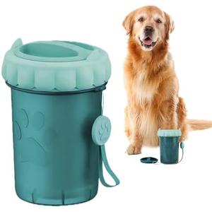 4 x Dog Paw Cleaner Cup - Plastic Paw Cleaner for Dogs w/Silicone Lid, Soft TPR Bristles & Removable Brush - Ideal Dog Paw Washer for Outdoor & Indoor Use - Easy-to-Use Paw Scrubber for Dogs, Teal