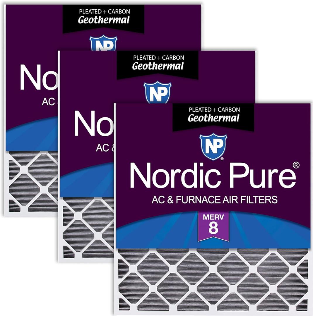 Nordic Pure 30x32x2 (29 1/2 x 31 3/4 x 1 3/4) Geothermal MERV 8 Pleated Plus Carbon AC Furnace Air Filters 3 Pack