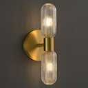 Brushed Brass Wall Sconces,12.3in Bathroom Knurled Double Glass Sconces Wall Lighting, 2-Light Vanity Light Gold Sconce, Wall Lights for Living Room Bedroom Hallway Bathroom Mirror, Entrance