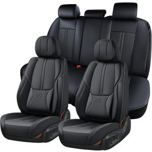 BWTJF Black Car Seat Covers Full Set, Universal Front and Rear Seat Covers for Cars, Waterproof Leather Auto Seat Protectors Airbag Compatible, Car Seat Cushions Fit for Most Sedans SUV Pick-up Truck