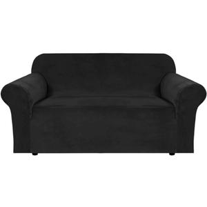 H.VERSAILTEX Stretch Velvet Loveseat Covers for 2 Cushion Couch Covers for Living Room Sofa Covers Slipcovers with Non Slip Straps Bottom, Ultra Thick Comfy Velour (Width 58"-72", Black)