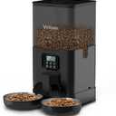 Voluas Automatic Cat Feeder for Two Cats, Double Pet Feeder with 2 Stainless Steel Bowls,6L Timed Cat Feeders with Memory Function (Black Transparent)